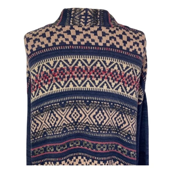 Chaps Open Front Long Cardigan Duster Plus Size 1X Southwest Print Blue Cotton - Picture 7 of 8